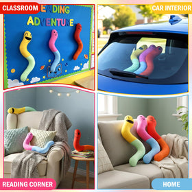 Gummy worm pillow highlights durable stitching and cozy cloud-like filling