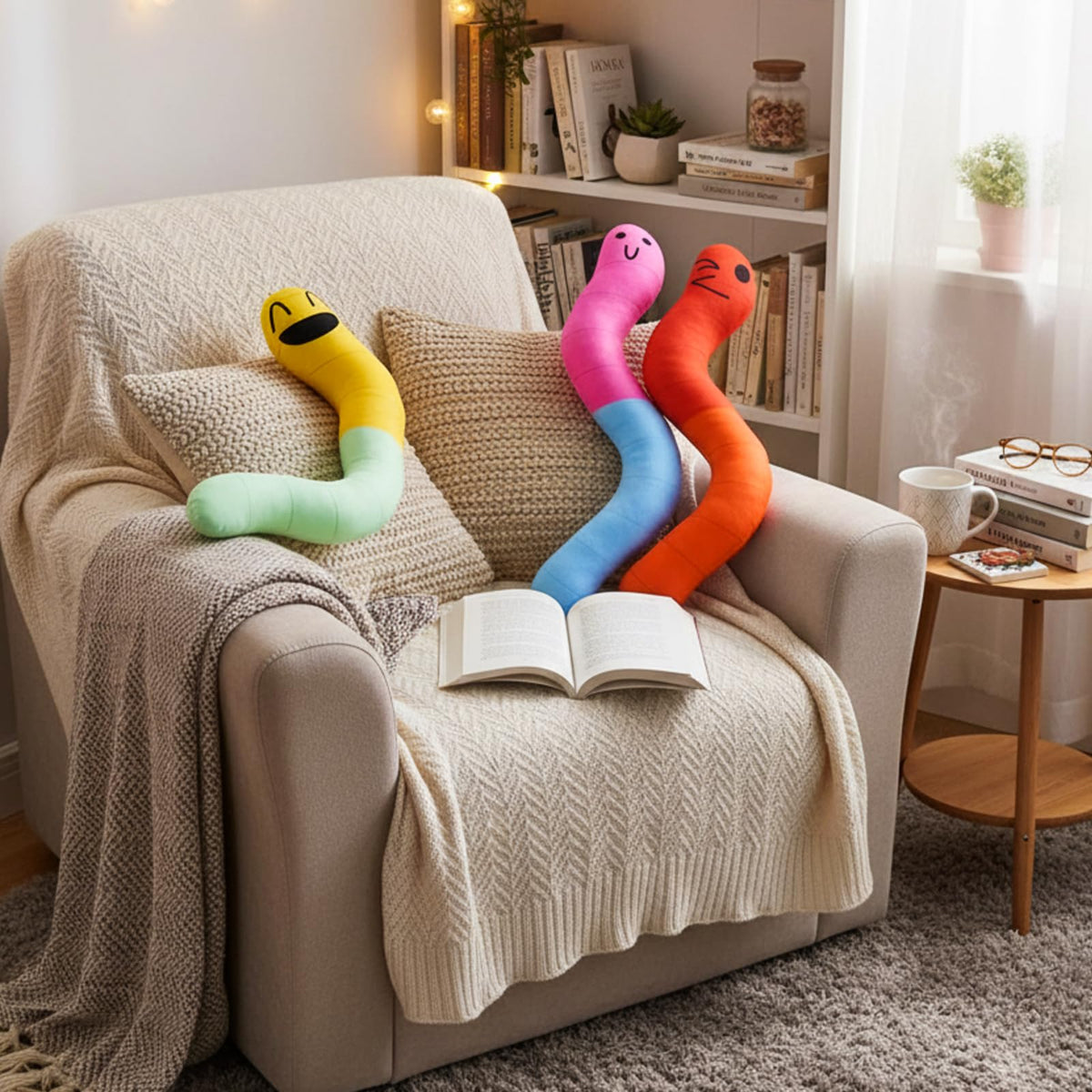Size 19.6 inches Newwiee gummy worm pillow fits desks, shelves, and sofas