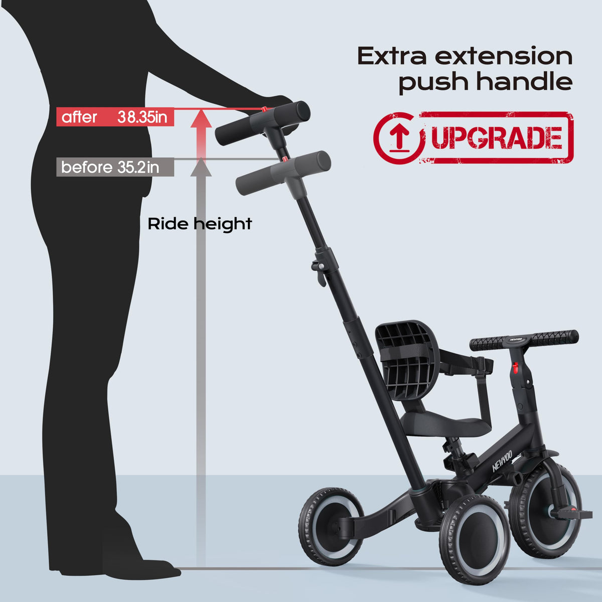 newyoo Toddler Bike pedal positions illustrate smooth mode transitions.