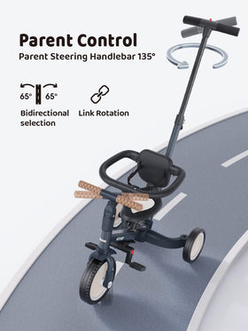 Adjustable handlebar and seat with pedals suitable for growing toddlers.