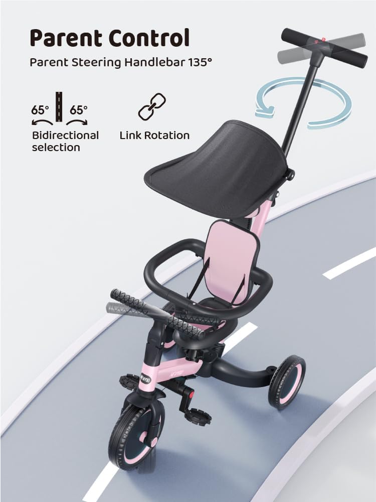 newyoo adjustable seat and pedals for growing toddlers in pink
