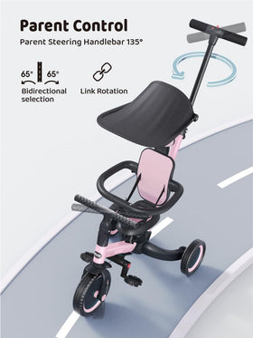 newyoo adjustable seat and pedals for growing toddlers in pink