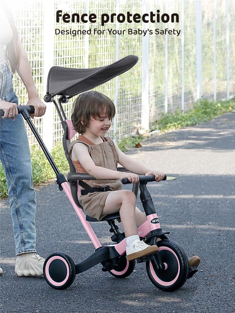 newyoo pink tricycle with EVA wheels in action during playtime