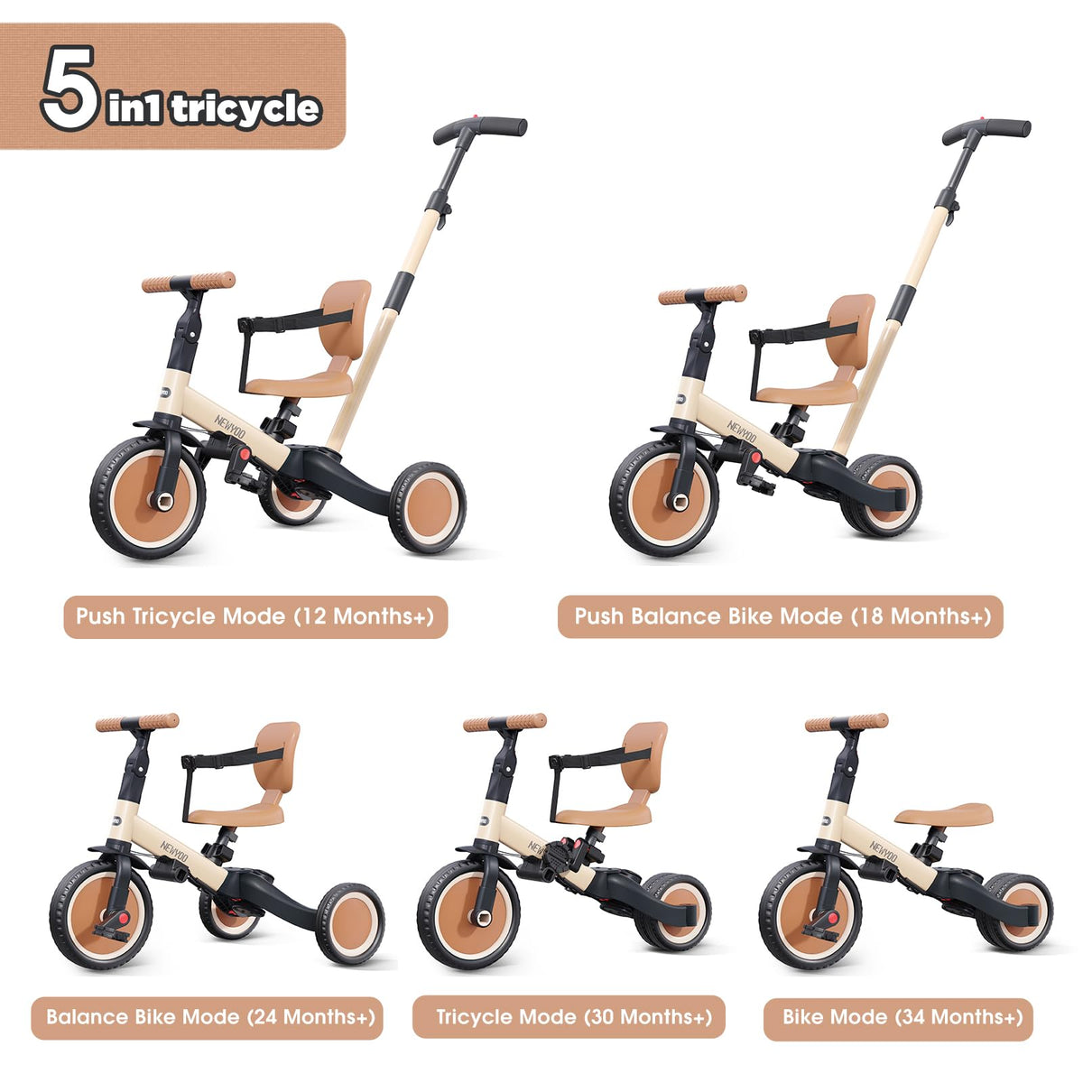 Newyoo trike rotating handlebar enables easy steering and control