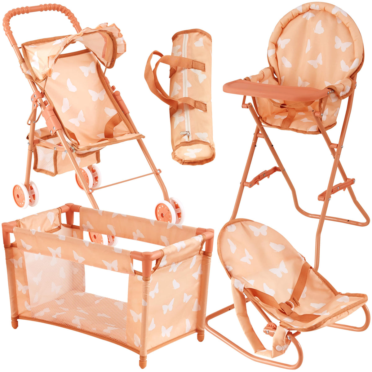 New York Doll Collection 4-in-1 stroller set with butterfly design for portable play