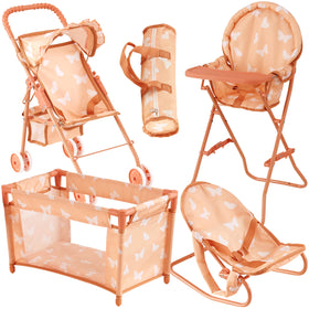 New York Doll Collection 4-in-1 stroller set with butterfly design for portable play