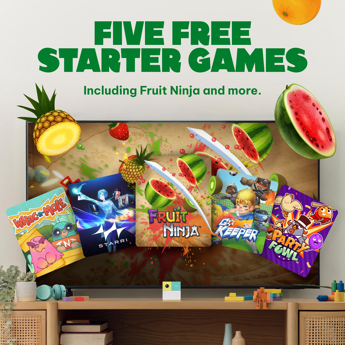 Nex Playground Fruit Ninja and Whac-a-Mole gameplay energizes players