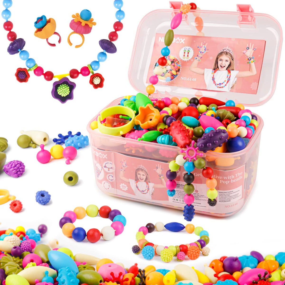 NEXBOX jewelry kit packaging with colorful beads, encouraging creative play and easy storage.
