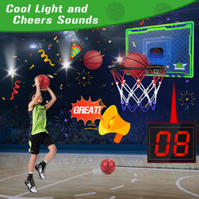 NEXBOX mini hoop with LED lights enhances nighttime practice.