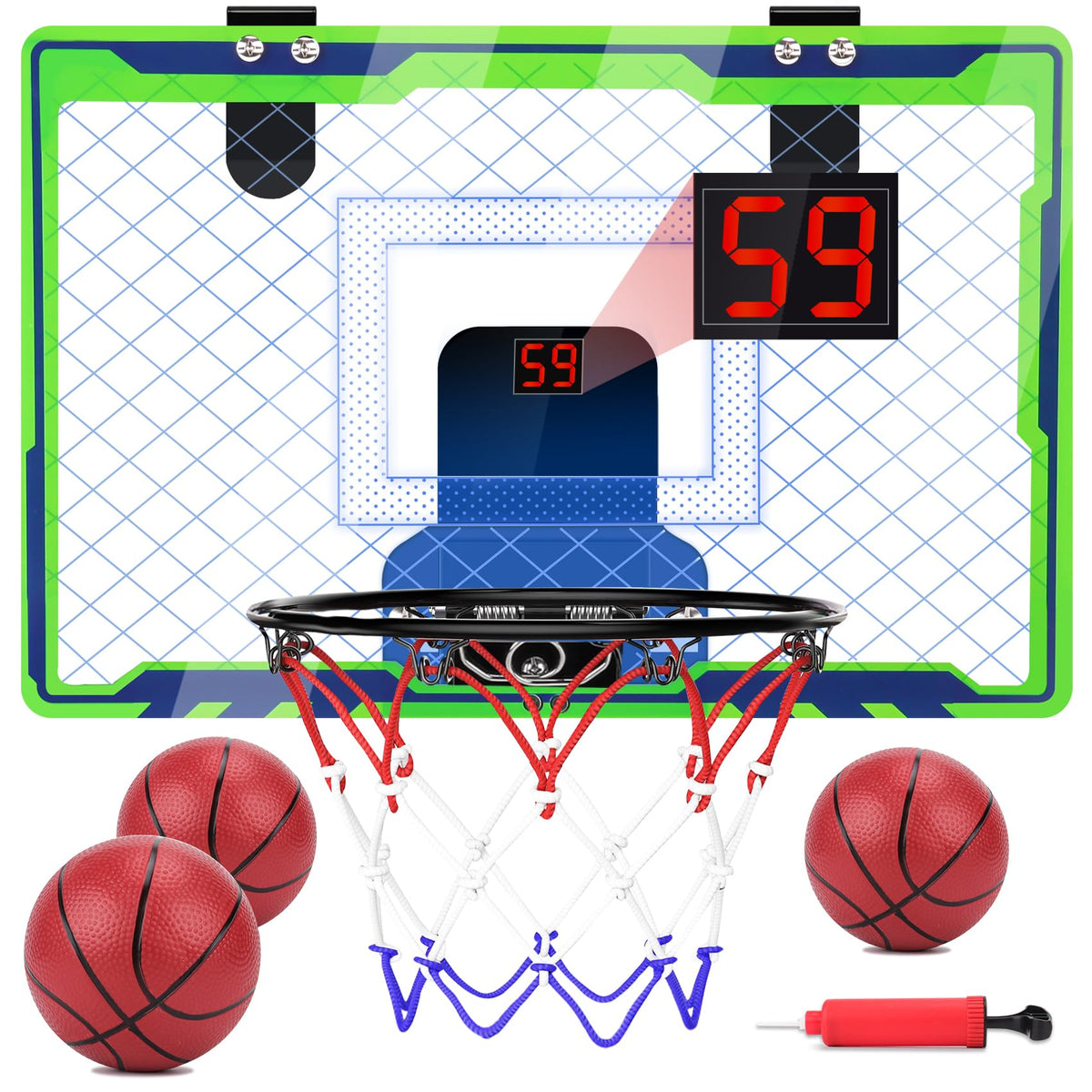NEXBOX mini over-the-door hoop backboard for sturdy indoor play.