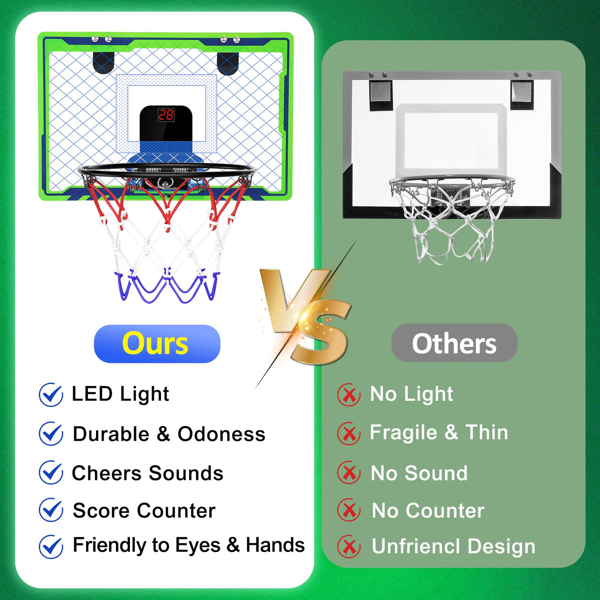 NEXBOX mini over-the-door hoop rim designed for durable, safe shooting.