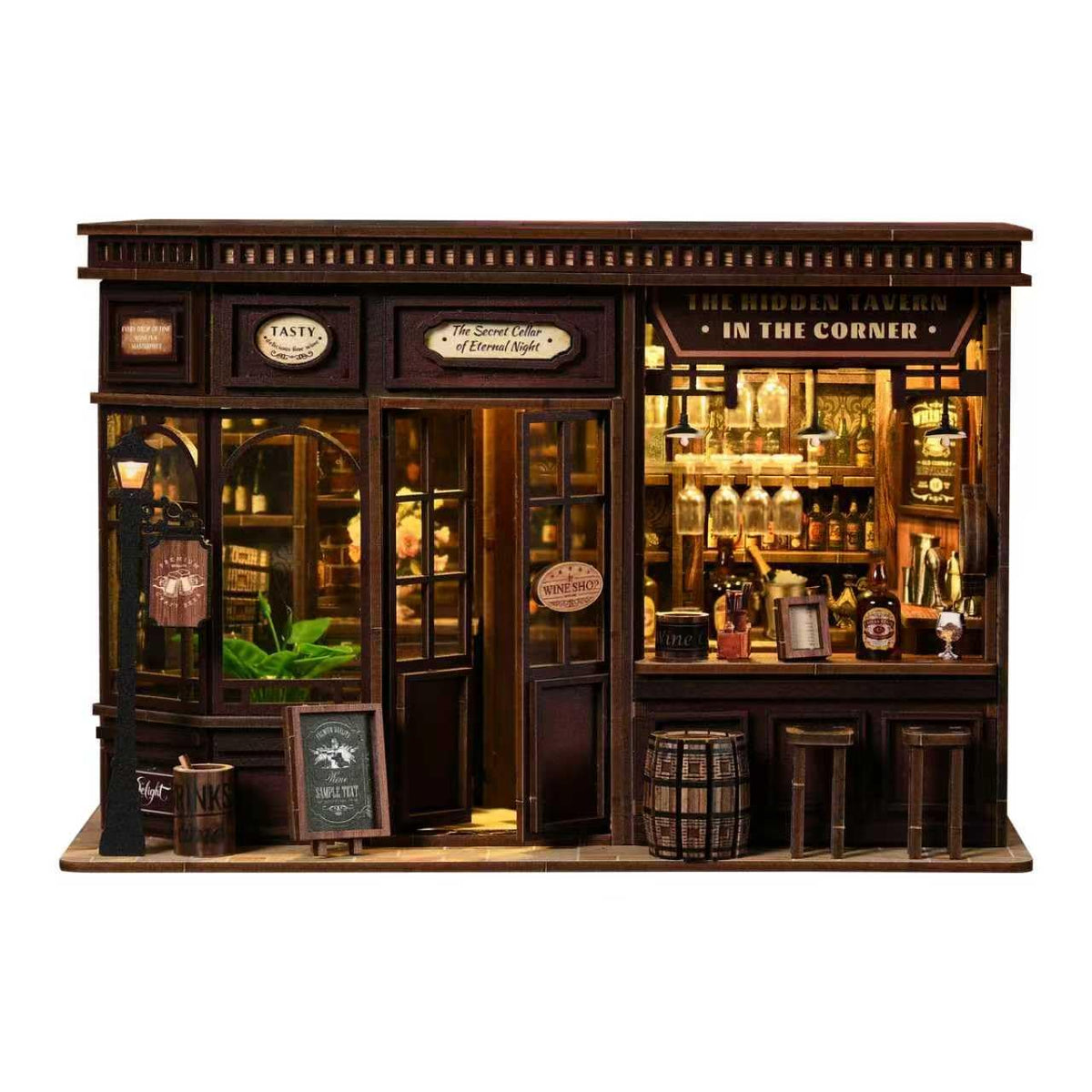 NEXTIPS Hidden Tavern DIY Book Nook Kit on a shelf enhances visual display.