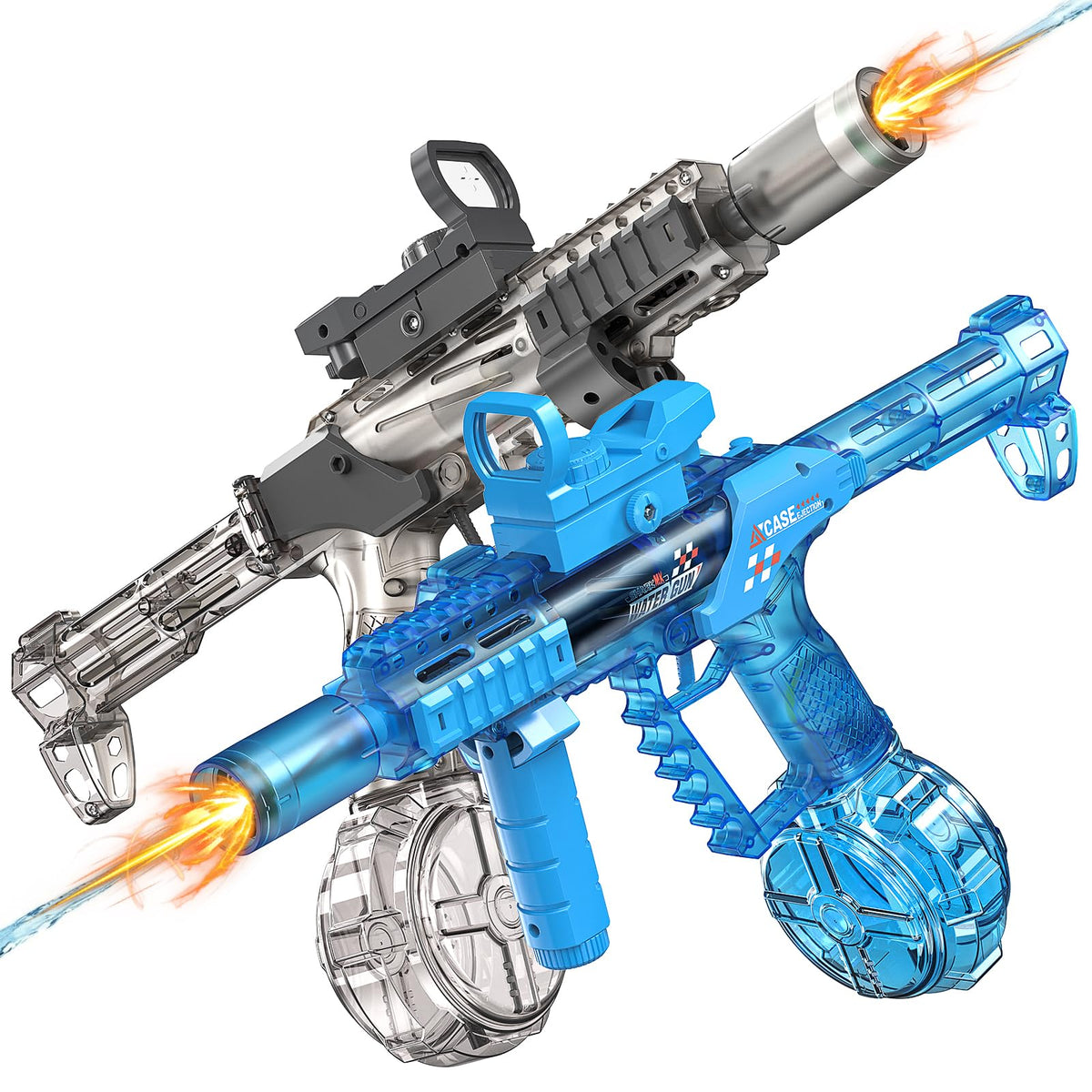 NEXTJOY 2 pack electric water guns showing the 33 ft range for epic pool battles