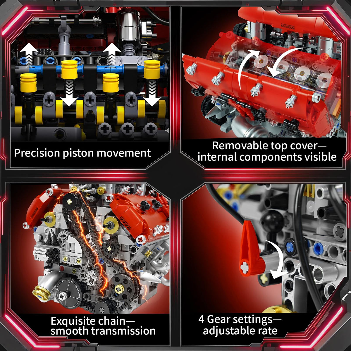 NEXTJOY V8 camshaft-system detail highlights precise components for realistic mechanical motion