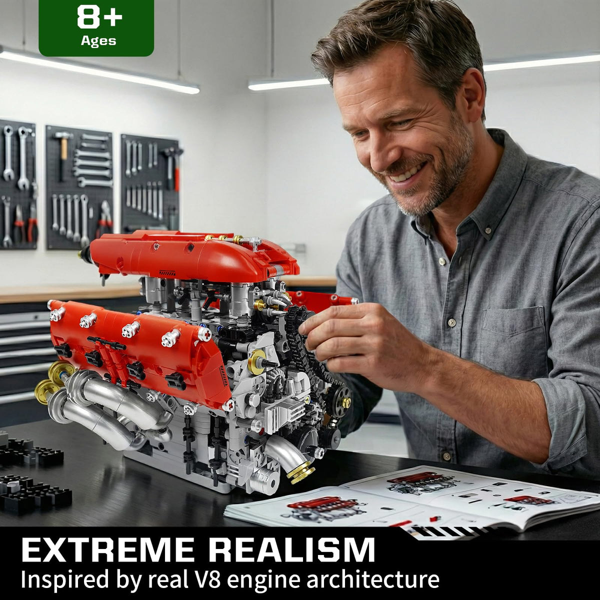 NEXTJOY V8 timing-chain detail demonstrates authentic synchronization for engaging demonstrations