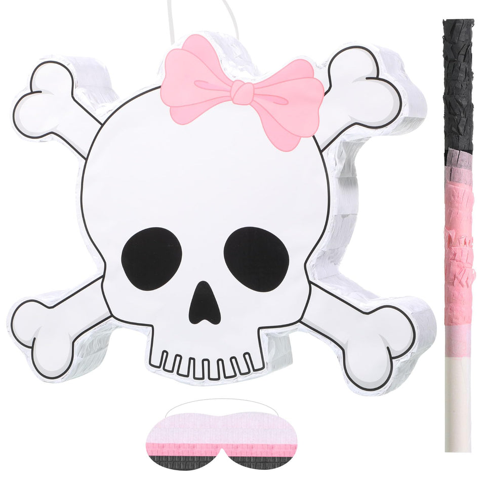 Nezyo Bad Two the Bone pinata pink and white, festive Halloween centerpiece