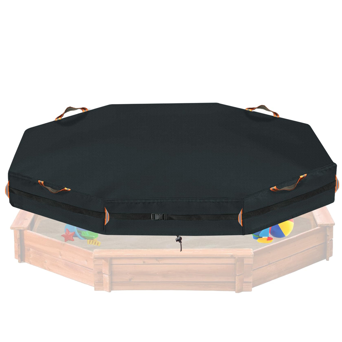 NGB octagon sandbox cover in closed position protecting sand from rain and debris