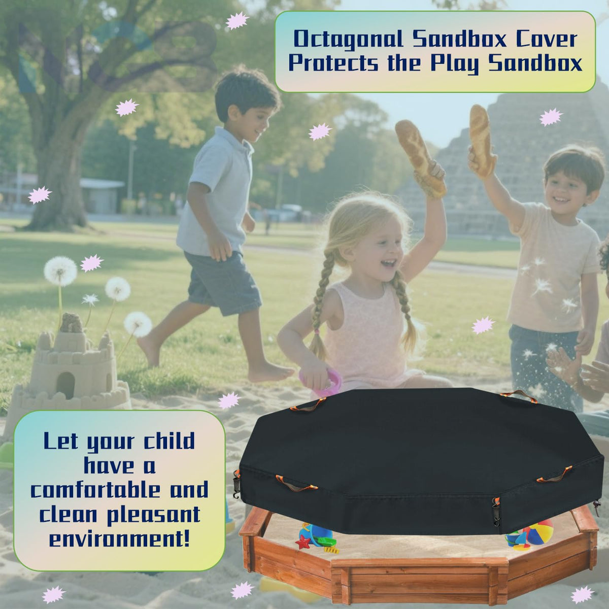 NGB octagonal sandbox cover elastic drawstring seals the base for stability.