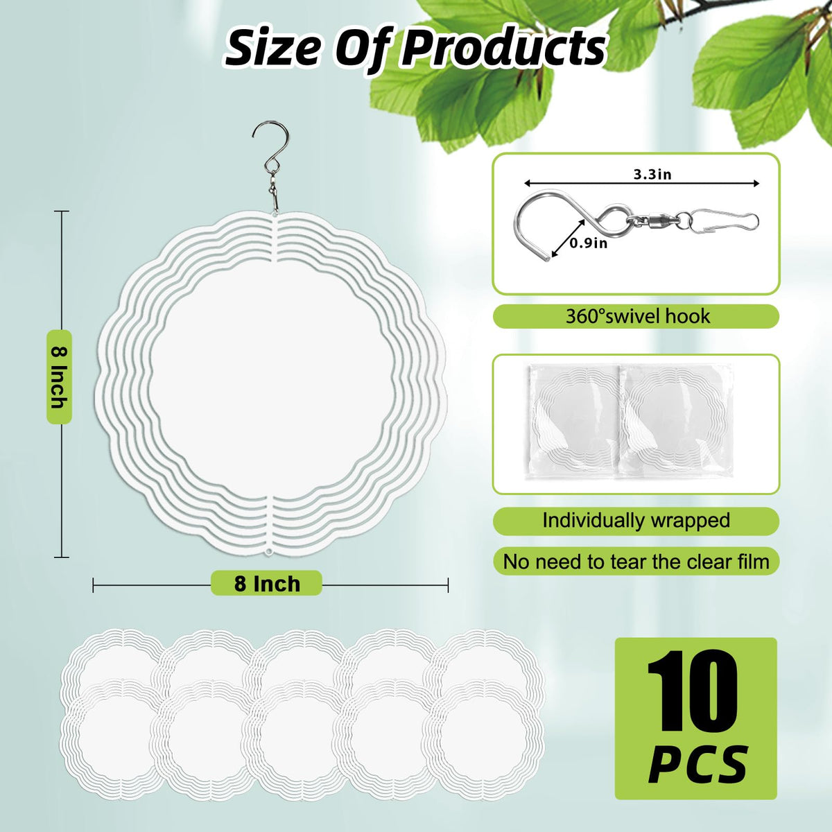 Ngdiluxury 8-inch wind spinner blank back view ready for double-sided sublimation ideas.
