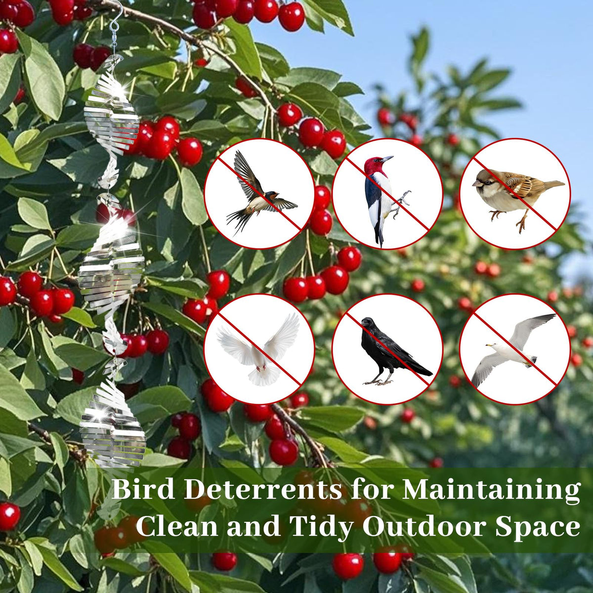 Ngdiluxury Bird Deterren outdoor patio decor with reflective light patterns.