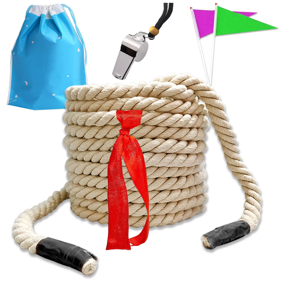 Niantime 25ft tug of war rope used by kids and adults, soft cotton for comfortable grip