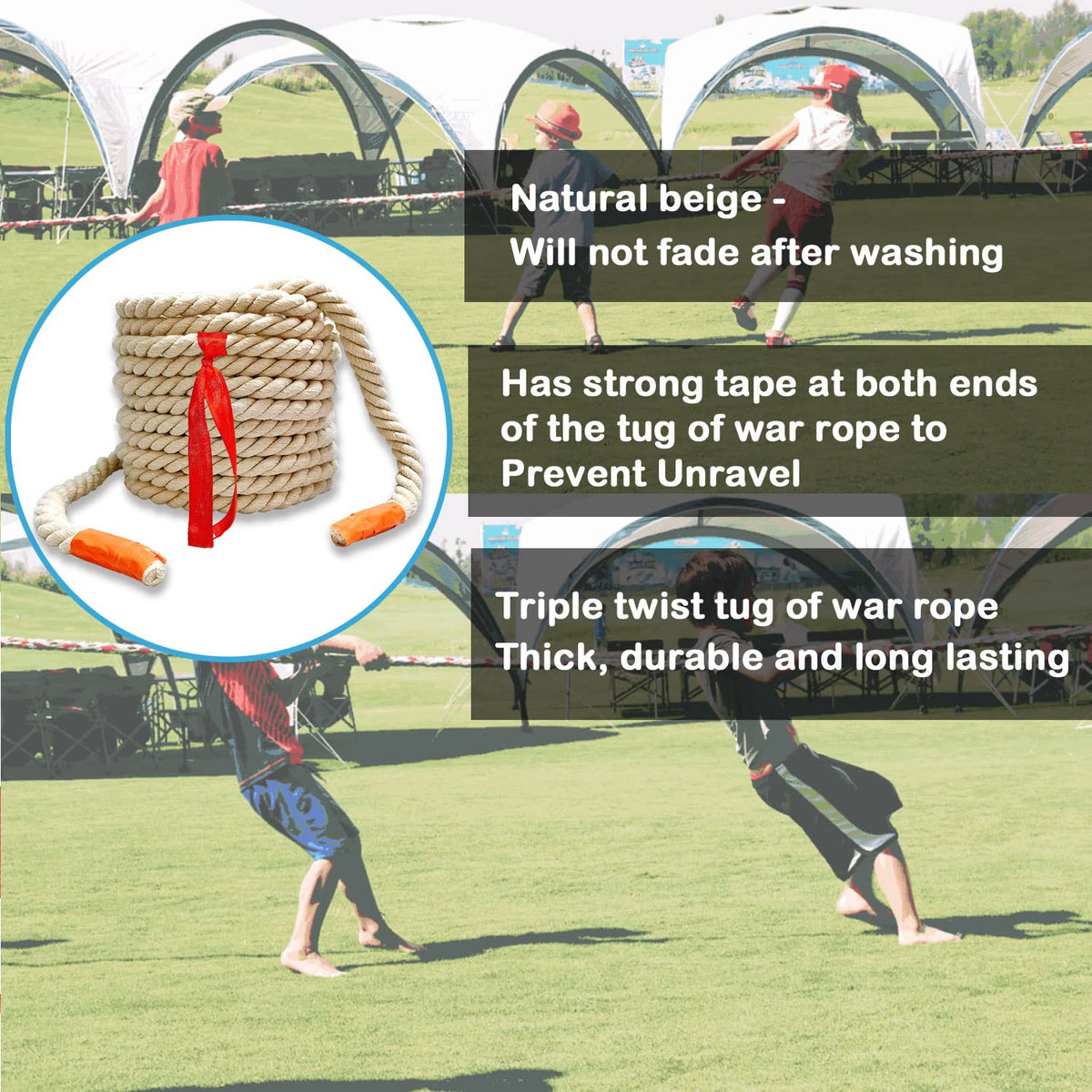 Outdoor game setup with Niantime rope on lawn for tug of war