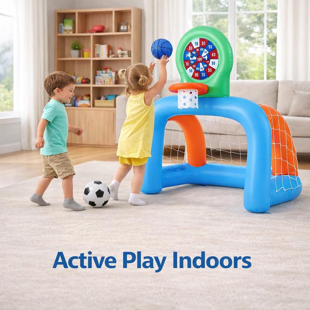 NIBBaNACAL inflatable toddler sports center soccer goal setup for outdoor practice