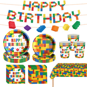NICDIY banner showcasing colorful building blocks for a playful party backdrop