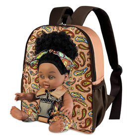 Nice2you black 10-inch baby doll with take-along backpack carrier for travel play.