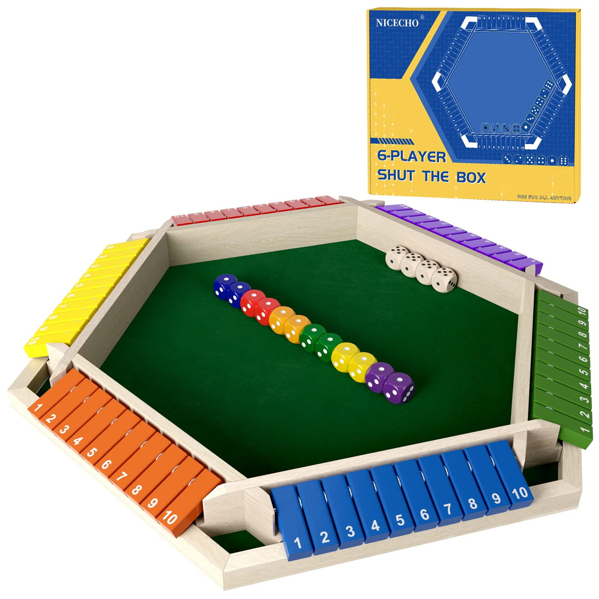 Nicecho Shut The Box wooden board top view for family play and focus