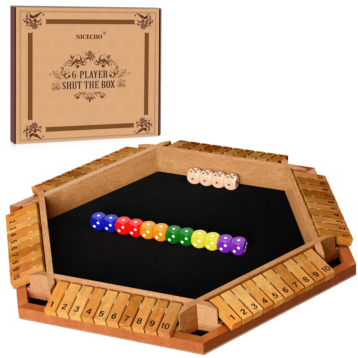 Nicecho Shut The Box wooden-dice-board for quiet, focused family play.