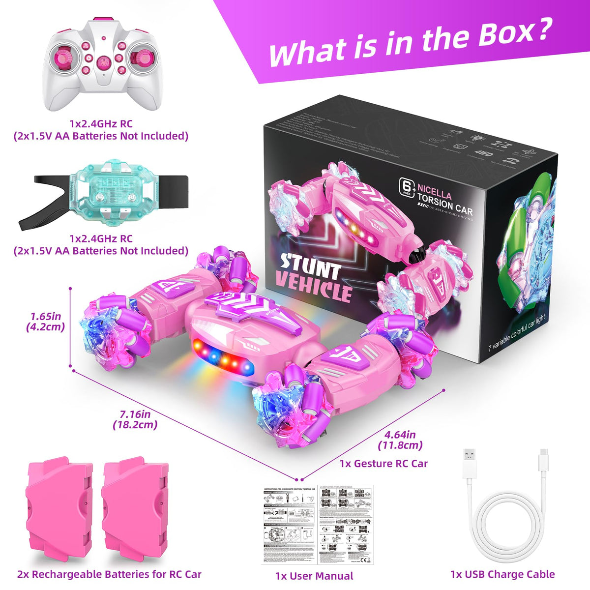Nicella gesture sensing RC stunt car two rechargeable batteries for longer fun