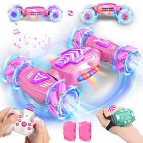 Nicella gesture sensing RC stunt car front view with bright lights for immersive play