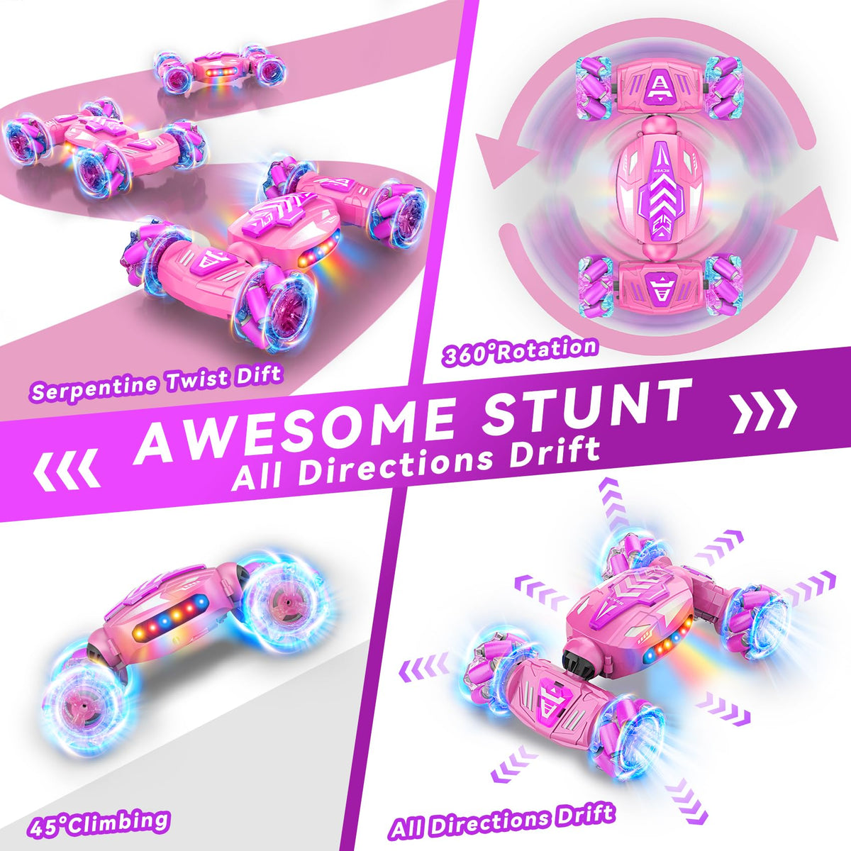Nicella gesture sensing RC stunt car in off-road mode conquering terrain