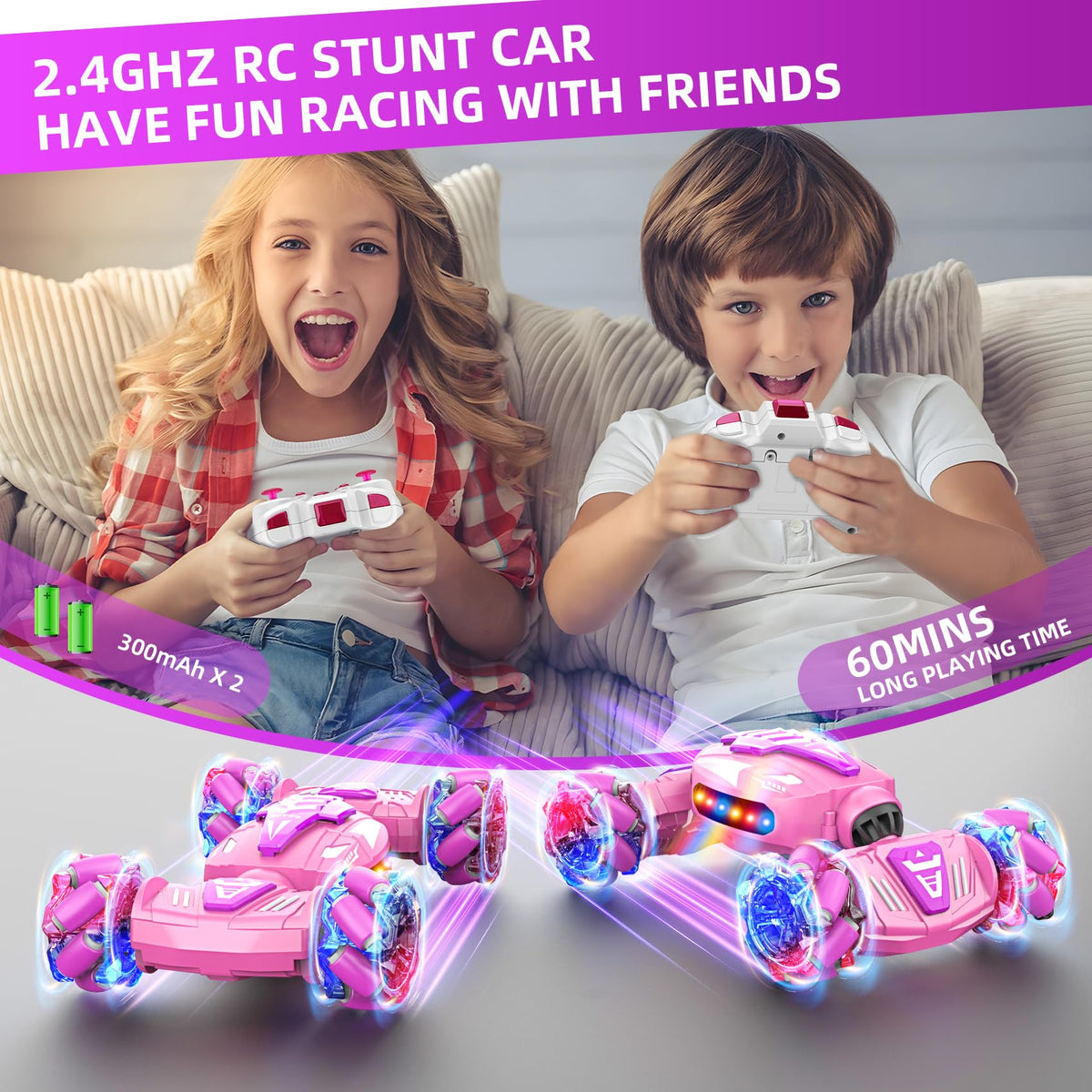 Nicella gesture sensing RC stunt car multi-car racing setup for competitive play