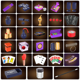 Nicella Magic Set cards close-up highlighting Birthday Candle and Ace tricks.
