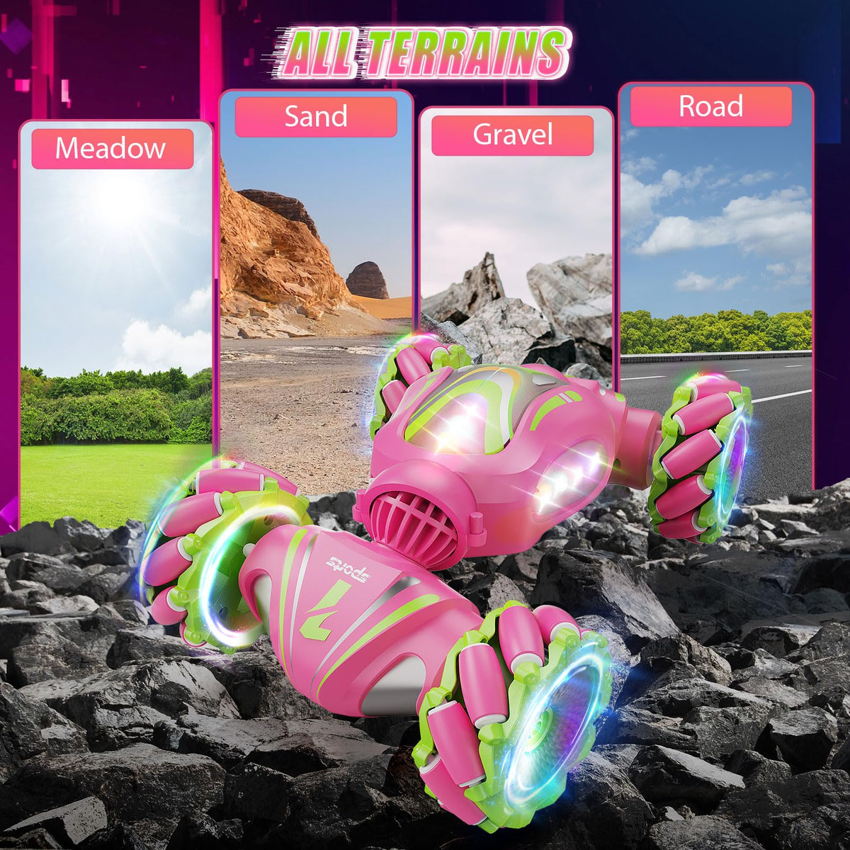 Nicella 4WD RC car on varied terrains with sturdy tyres