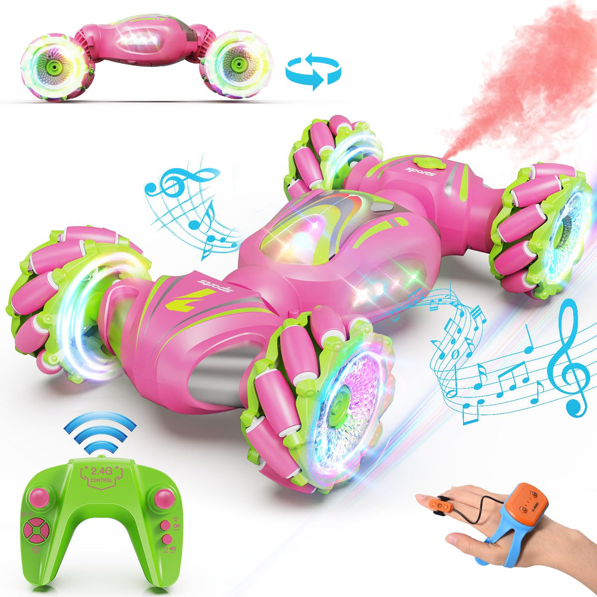 Nicella pink RC car front view with LED lights for night racing