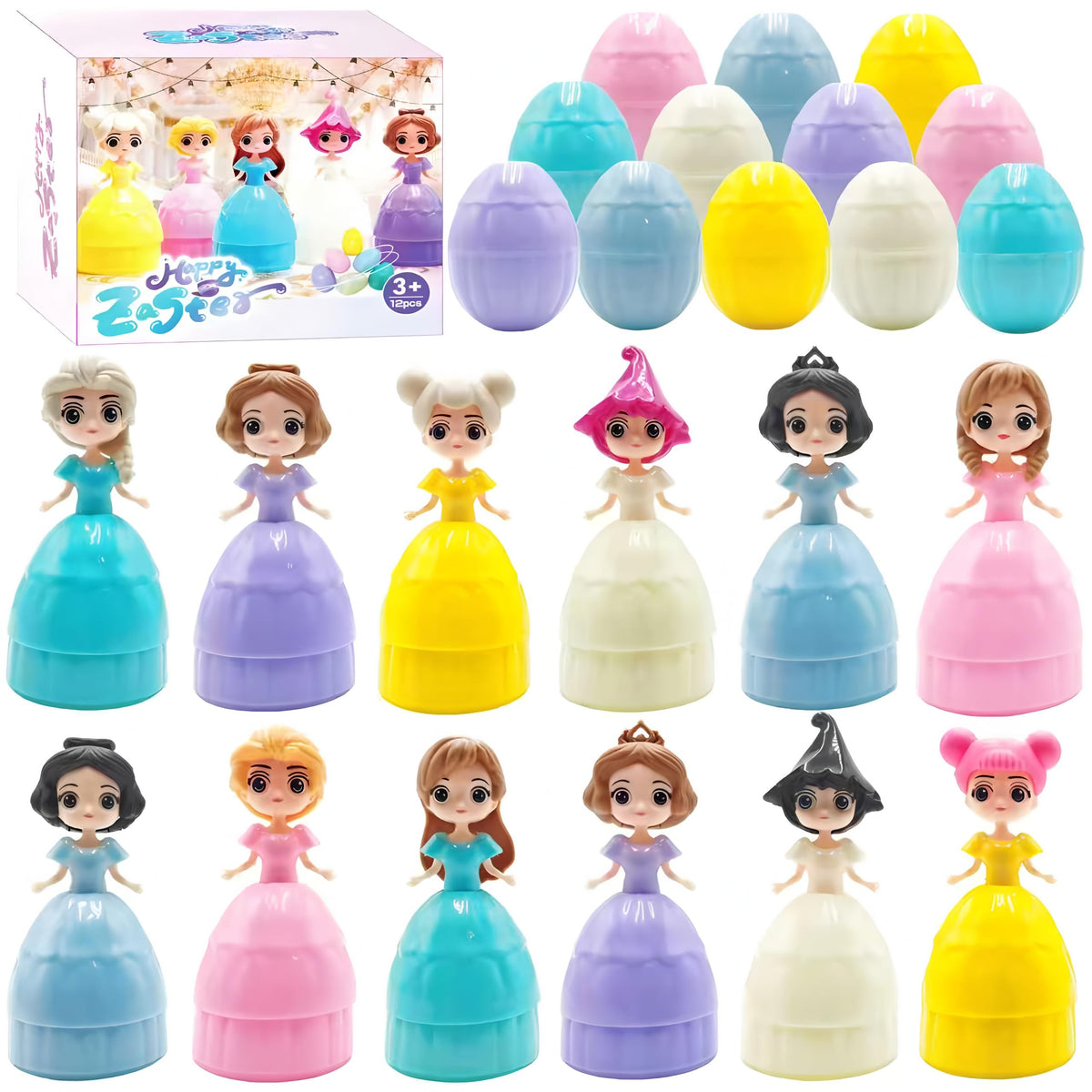 NICENINE 12-piece princess Easter eggs ready for egg hunts and gift bags.