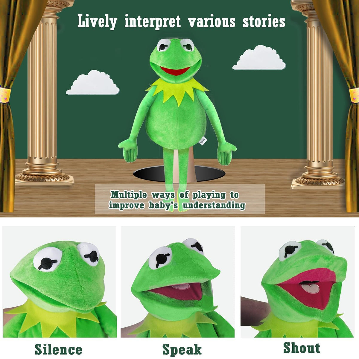 NICERINC Kermit puppet stands about 60 cm tall for engaging puppetry.