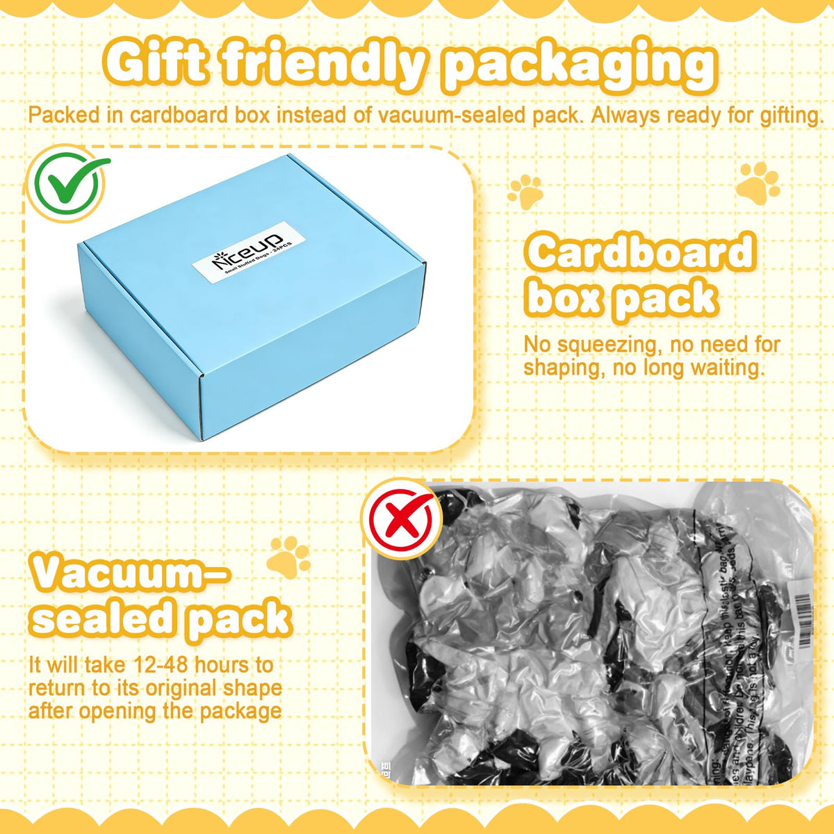 Niceup packaging-ready plush pups set, ready to gift.