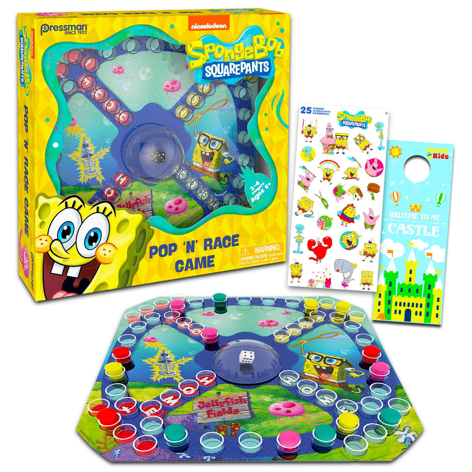 Nickelodeon Spongebob Pop-Up Board Game die opens quickly for fast rounds with friends.