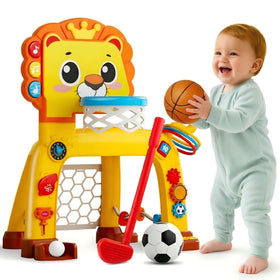 Nicknack 4-in-1 toddler hoop and soccer setup promotes active play indoors or outdoors.