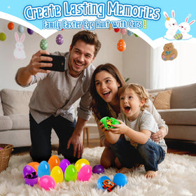 Nicknack Easter table decor, colourful eggs and fillers.