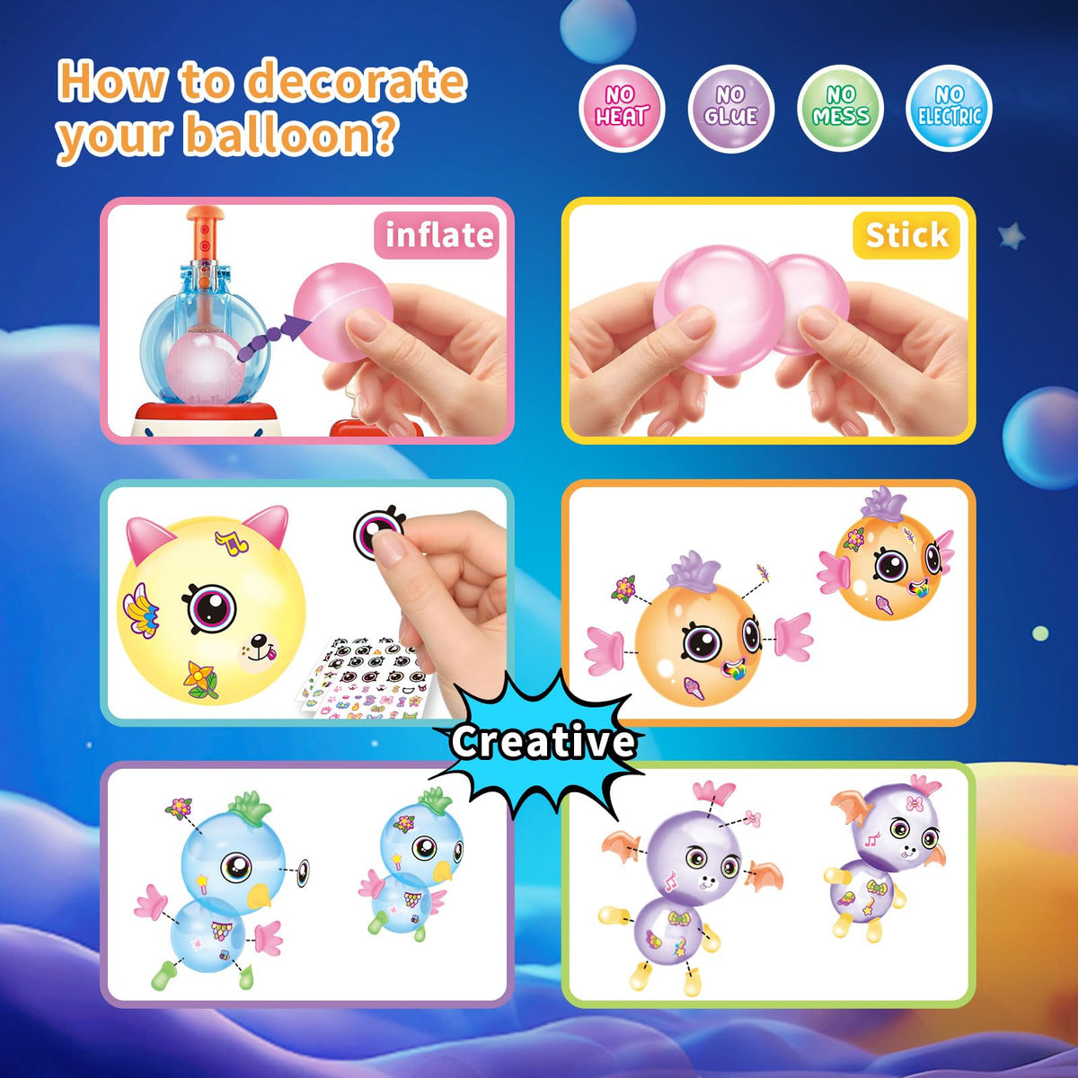 Nicknack Durable elastic balloons resist bursting during energetic play.