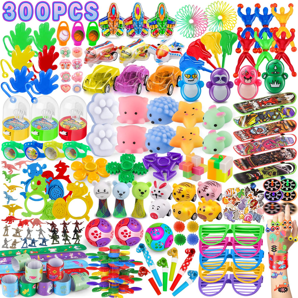 nicknack 300pcs pinata fillers with colorful toys for classroom rewards and party fun.