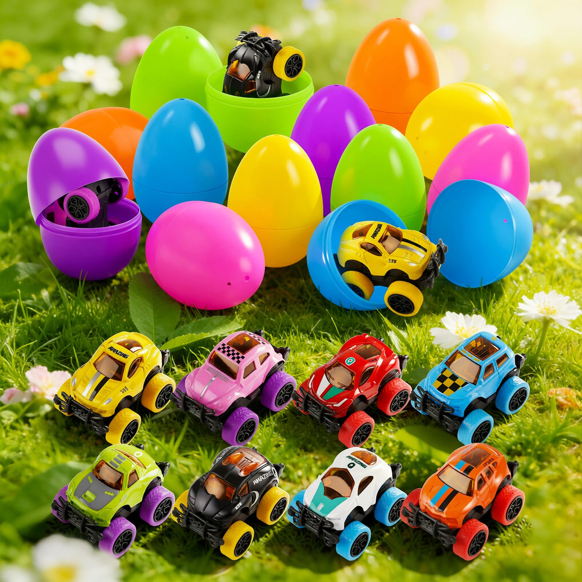 Nicknack pull-back monster trucks cars, easy fast play for kids.