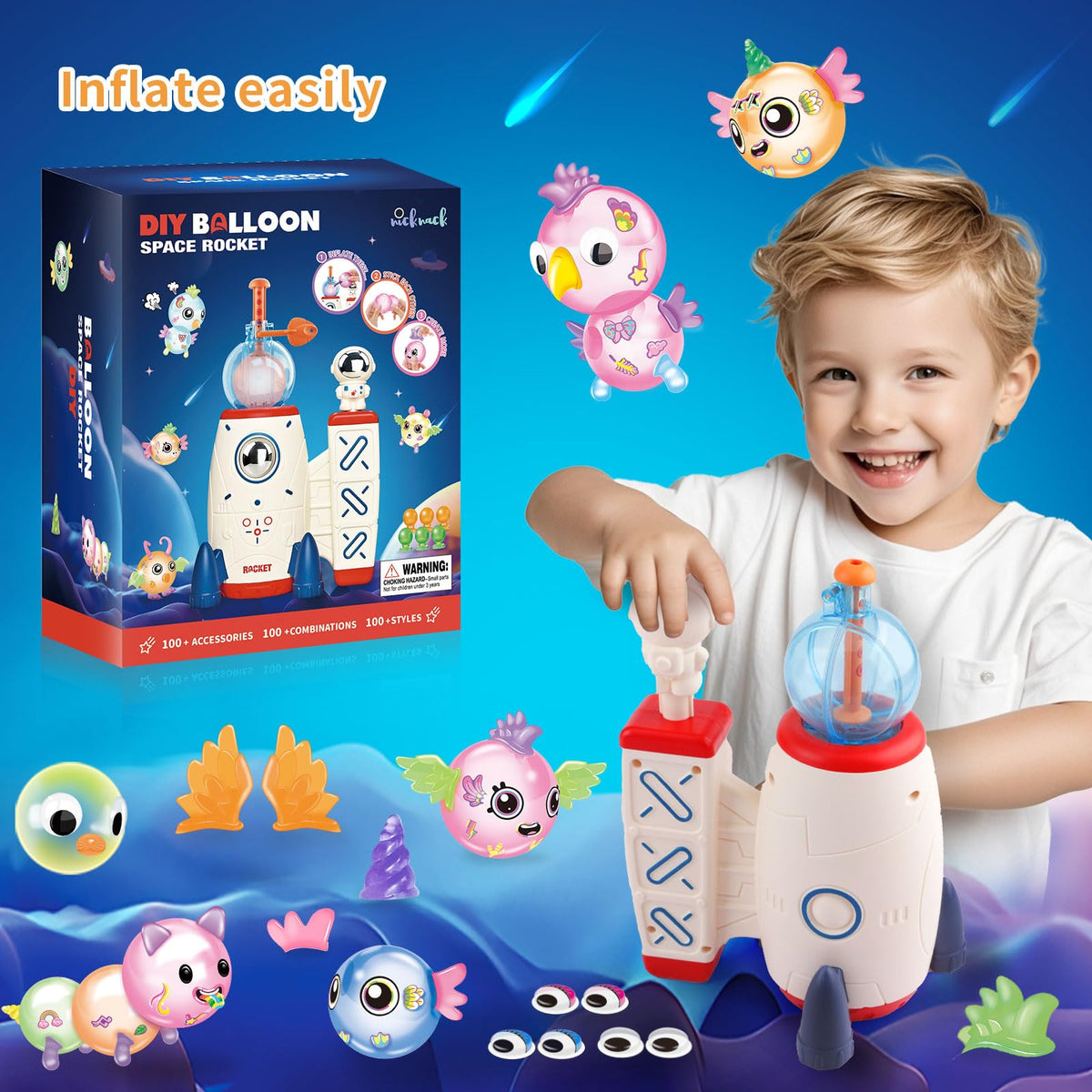 Nicknack Sticky balloons accessories for quick, mess-free sculpture creation.