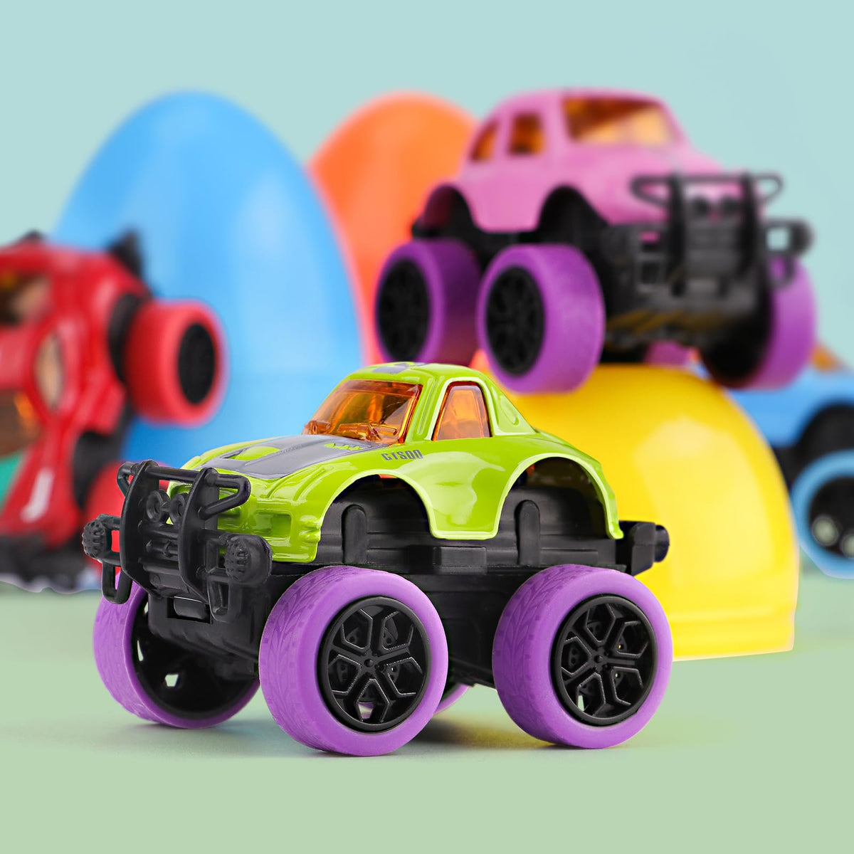 Nicknack toddler-friendly monster trucks, alloy bodies with smooth edges.