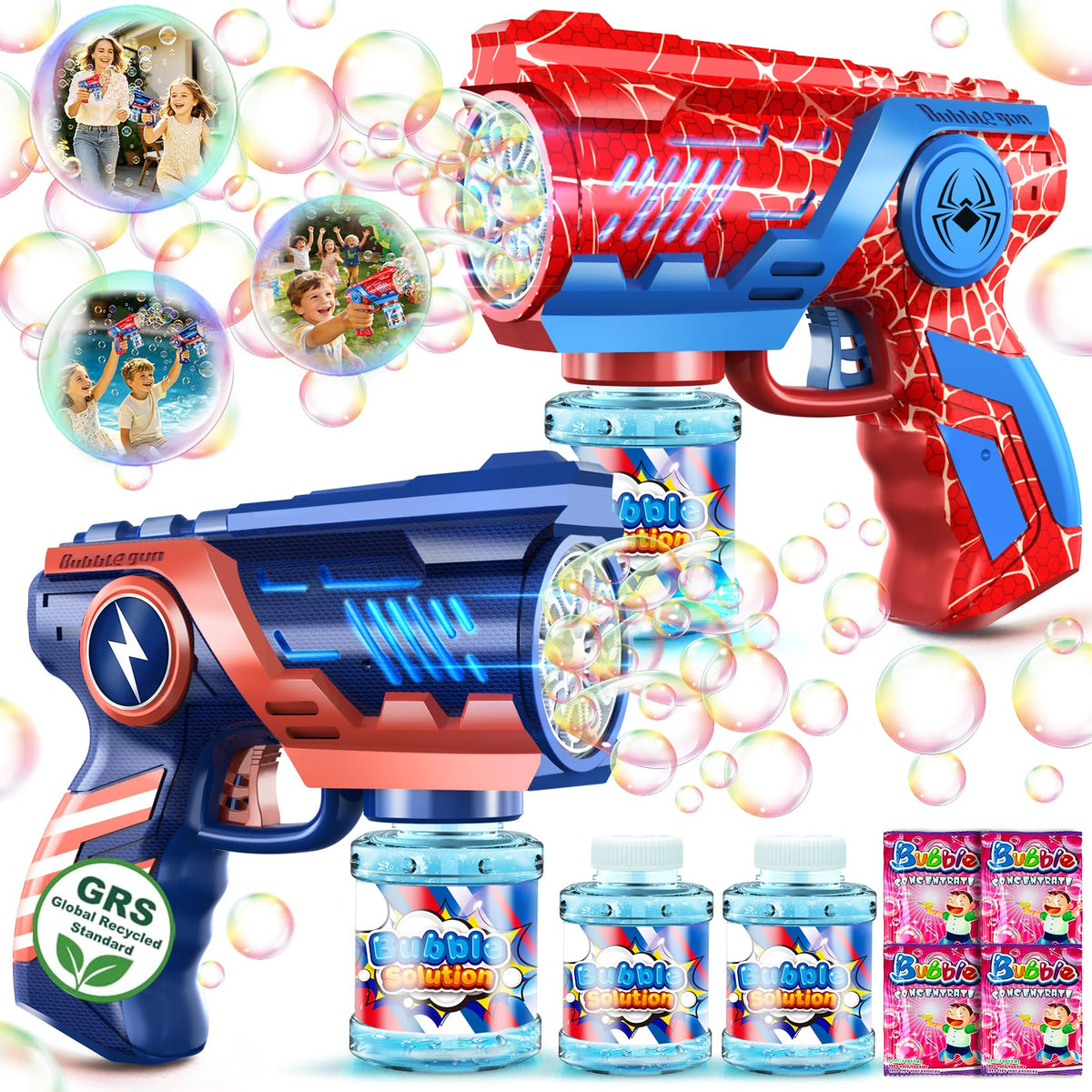 Nicmore bubble gun blue-red action emits vibrant bubbles for outdoor play